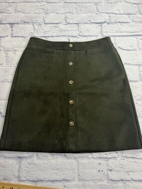 LOFT Dark Olive Button-Down Suede Mini Skirt. Size 0. New Preppy.